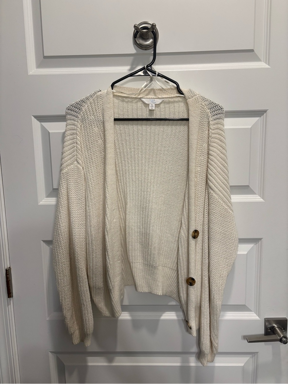 Cream Button-Front Knit Cardigan